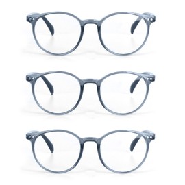 EYE ZOOM 3 Pack Retro Round Plastic Frame Reading Glasses for Men and Women, Grey, +1.50