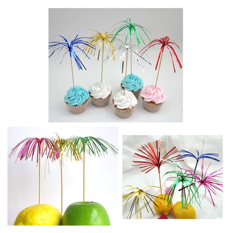 Kingsie 100 Pcs Cocktail Picks Disposable Bling Fringe Fruit Picks