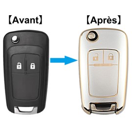 QIULIFAN Key Case Cover for Vauxhall Opel Astra Meriva Mokka Zafira Adam Insignia Corsa Movano Chevy Aveo Matiz Cruze Captiva Spark Orlando Trax Soft TPU Key Case with Key Ring Silver