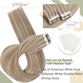 Tape in Hair Extensions Ash Blonde Highlight Hair Extensions Tape in #18 Ash Blonde Highlight #613 Bleach Blonde 10pcs Silky Straight Remy Hair Extensions 25g 20inch