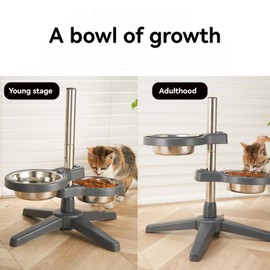 MANGOKKA Dog Bowl Elevated, Height Adjustable Pet Feeding Bowl with 2 Stainless Steel Dogs Food Bowls, Dog Food Bowls Non-Slip, Pets Feeder for Small & Medium & Large Pet Adjusts to 2.28"