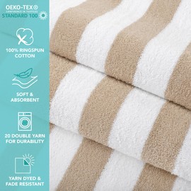 Arkwright California Cabana Stripe Beach Towel - Pack of 4, Large Soft Quick Dry Cotton Terry Towels Set for Pool, Swim, and Hot Tub, Oversized 30 x 70 in, Beige