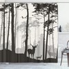Semtomn Decorative Shower Curtain Silhouette of Pine Forest Family Deer