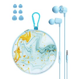 GOGOSINIS Kids Earbuds for School with Case, Wired Earbuds with Small Ear Tips, in-Ear Headphones with Mic, Carrying Case & Carabiner, Headphones for Kids, Comfortable Fit, Stereo Sound (Beach-purple)