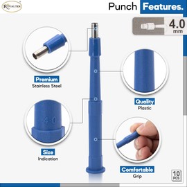 Scientific Labwares Disposable Punch Biopsy with Protective Cap, 4.0mm, Sterile, Single Punch Blade, Indivdually Packed (Box of 10)