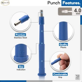 Scientific Labwares Disposable Punch Biopsy with Protective Cap, 4.0mm, Sterile, Single Punch Blade, Indivdually Packed (Box of 10)