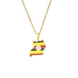 LUTAKU Uganda Map and Flag Necklace for Women Men, Ugandan Necklace Pendant Charm, Stainless Steel Map Jewelry Accessories (gold)
