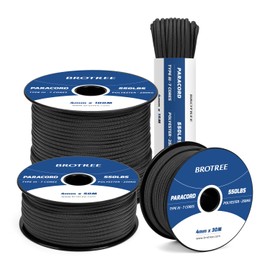 Brotree 550 Paracord 4mm 100m Rope Type III 7 Strands 100% Polyester Parachute Cord for Crafting, Camping, Outdoor, Survival - Black