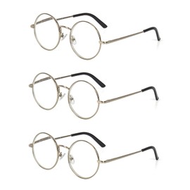 EYE ZOOM 3 Pack Metal Frame Round Reading Glasses with Spring Hinge (Silver, 2.75 Strength)