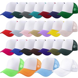 25 Pcs Adult Blank Trucker Caps Bulk DIY Sublimation Baseball Hat Adjustable Mesh Trucker Hat for Men Women Summer (US, Alpha, One Size, Color Set 2)