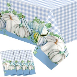 Peryiter Fall Tablecloth 54 x 108 Inch Thanksgiving Autumn Harvest Pumpkin Table Cover Rectangle Thanksgiving Tablecloth Washable Dining Table Cloth for Kitchen (Blue Pumpkin,4 Pcs)