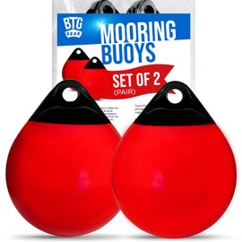 BTG GEAR Set of 2 Pack 9" x 11" Inflatable Vinyl Round Boat Fenders Bumpers Mooring Buoys for Docking/Fishing/Crab/etc (Red and Black)