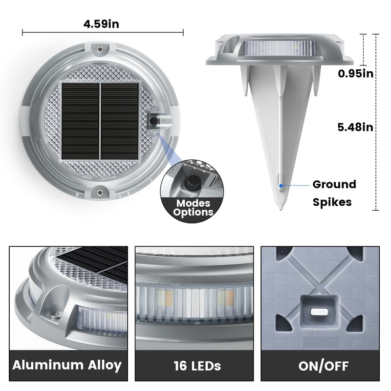 SIEDiNLAR Solar Driveway Dock Lights 16 LEDs 9 Modes, Deck