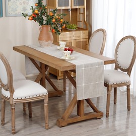 Embroidered Linen Table Runner Rustic Plaid Farmhouse Table Runners Checkered Rectangle Runner for Dinning Dresser Coffee Party Holiday Table Decor Brown 33 x 122 cm/13 x 48 inch