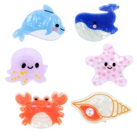 6Pcs Sea Animals Mini Claw Clip for Women Girls Ocean Cute Small Fun Hair Clips Octopus Whale Crab Conch Dolphin Starfish Beach Hairs Accessories