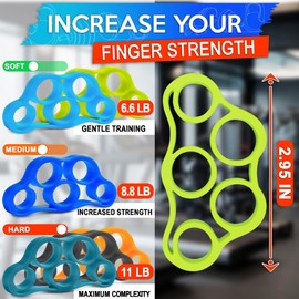 6Pcs Silicone Finger Stretcher Resistance Bands - Finger Exerciser Hand Strengthener for Arthritis Fingers Grip Hand Therapy Strength Trainer for Arthritis - Strengthener for Guitar Players