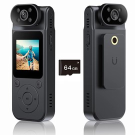 1.5”Screen Mini Body Camera Video Recording with 64GB Memory Card,1080P Wearable PersonalBodycam with 180° Rotating Lens Night Vision Motion Detection, Body Worn Camcorder for Travel/Outdoor/Work