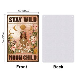 SUPERDANT Stay Wild Moon Child Tin Sign Yoga Girl Flowers Metal Tin Sign Moon Phase Metal Sign Funny Wall Art Painting Metal Decor for Girl's Room Garage Farmhouse Home Fence Bar Room Outside
