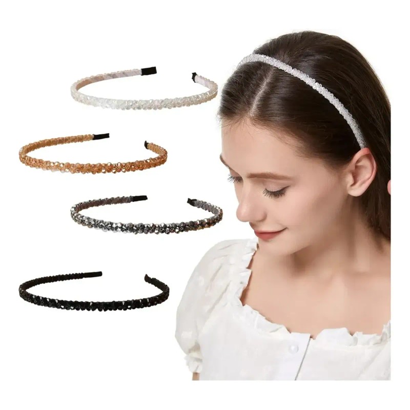 4pcs Doble Hilera De Diademas De Cristal De Moda Para