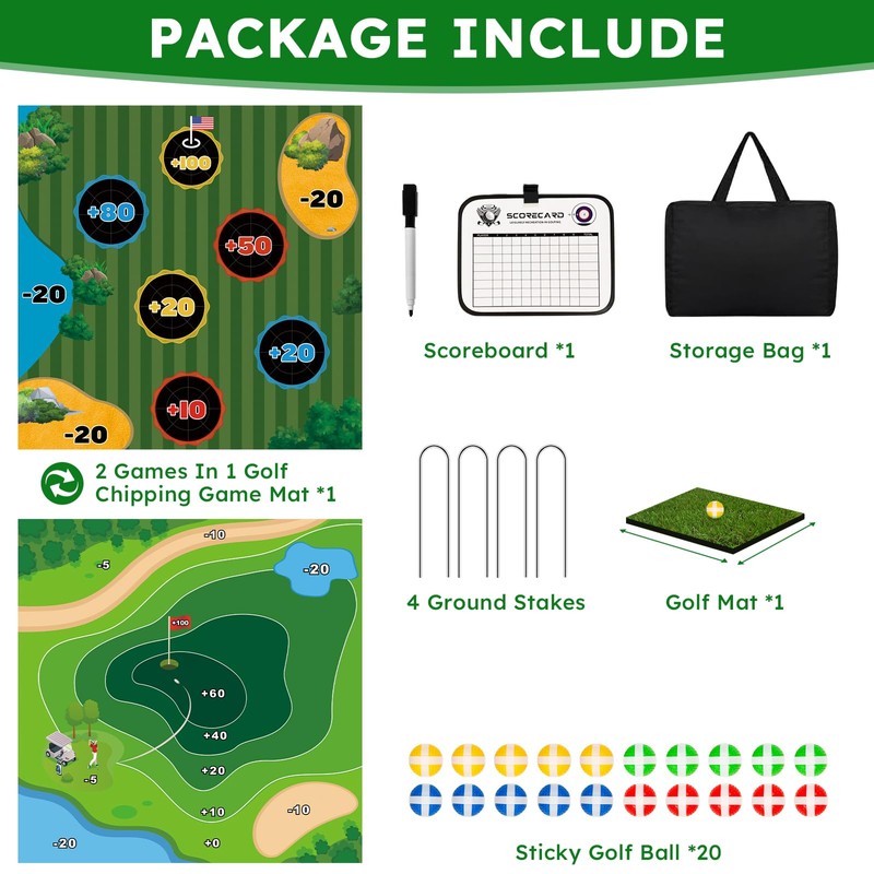 Battle Golf Chipping Game, 70"x70" Portable Chipping Mat, Indoor Outdoor