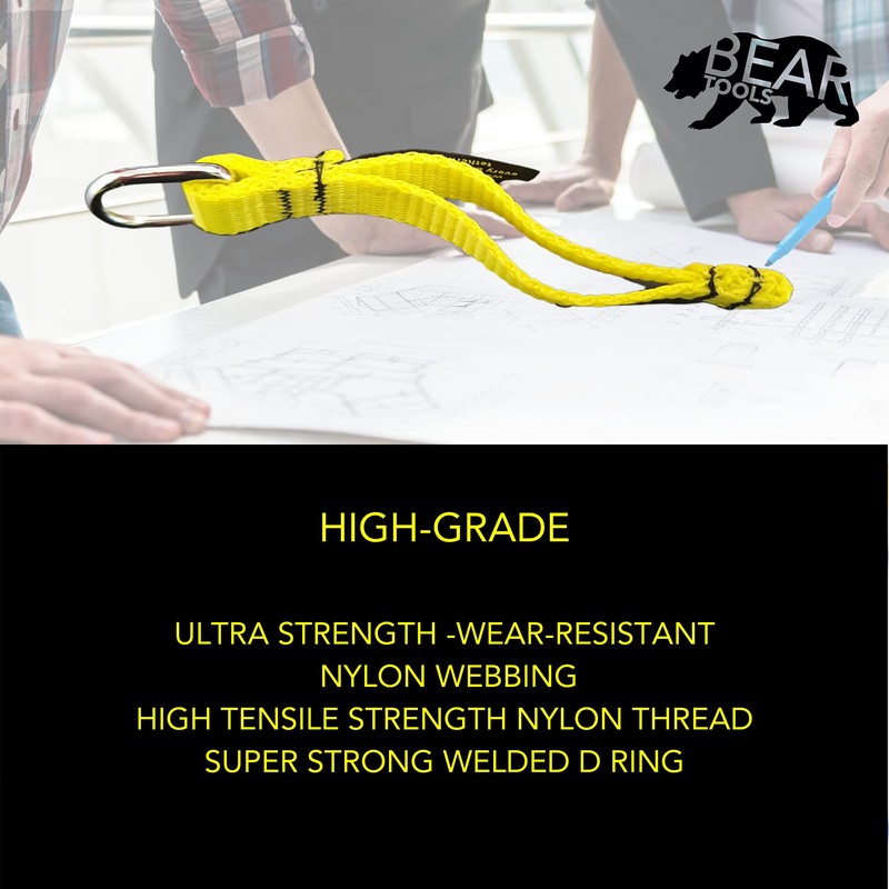 BearTOOLS Yellow Flat D-Ring Tool Tail Tethers, 2-In-1 Application, Max