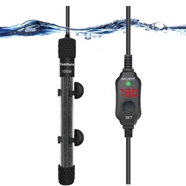 YukiHalu Small Submersible Aquarium Heater, Adjustable Mini Fish Tank Heater 25W 50W 100W 200W 300W with External Temperature Controller, LED Display, Used for 5/10/20/40/60 Gallons (100 Watts)