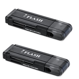 [2 Pack] iFlash USB 3.0 Dual Slot MicroSD - MicroSDHC - MicroSDXC - SDHC - SDXC Card Reader/Writer - support SanDisk Kingston 256GB 128GB 64GB 32GB UHS-I Micro SDXC SDHC, Ultra/Extreme Speed