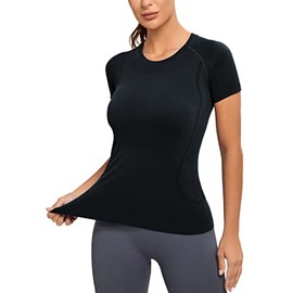 MathCat Workout Shirts for Women, Workout Tops for Women, Yoga Short Sleeve Shirts Soft Seamless Gym Shirts Black