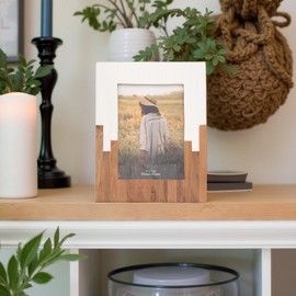 Sagebrook Home Rustic Wood & Resin Picture Frame with Glass Front - farmhouse Style Home Decor for Living Room, Bedroom, or Office - Set of 2 - 10" White & Brown - Tabletop or Wall Mount Display