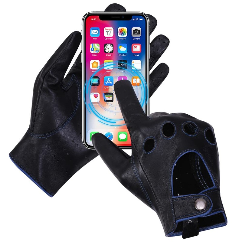 MGGMOKAY Men's Leather Car Gloves Touchscreen Leather Gloves Unlined, Camel