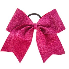 Kenz Laurenz Glitter Cheer Bows Cheerleading Softball Gifts, Team Bow with Ponytail Holder Complete your Cheerleader Outfit, Strong Hair Ties Bands Elastics for Girls and Women, Pink (Pack of 1)