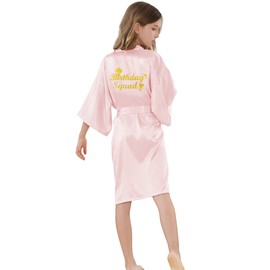 ALHAVONE Girl Birthday Squad Robes with Glittering for Wedding Slumber Spa Party Women Birthday Queen Sleepwear Nightgown (Birthday Squad Pink, 14)