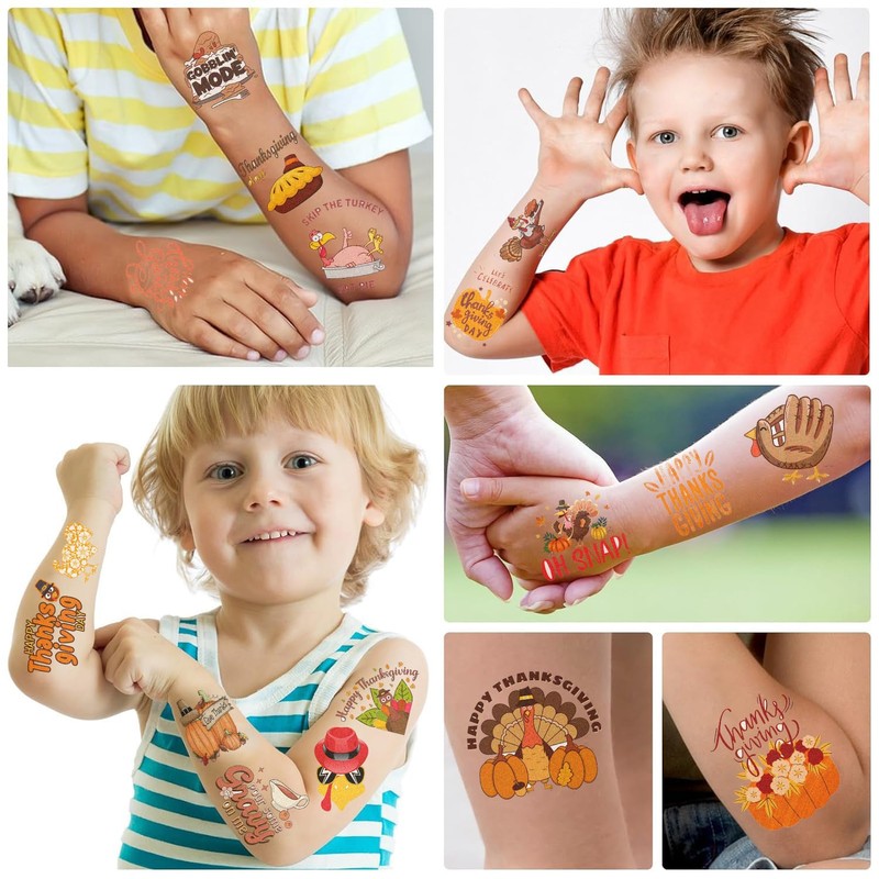 20sheet(120+patterns) Thanksgiving Fall Tattoos for Kids - Give Thanks Decorations,