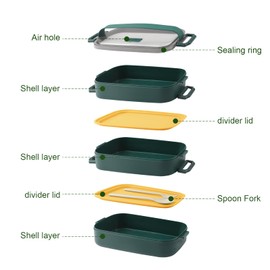 Bento Box,Bento Lunch Box for Adults and Kids,3 Layer Food Storage Containers,Leakproof Bento Lunch Box with Fork,Spoon, Suitable for Adults Lunch Box for Work Office School (2.25L Green,PP Material)