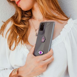 Metal Charm Stickers for Cell Phone Cases. Purple Evil Eye and Hamsa. Set of 2 Reusable & Removable. Leaves No Residue. Universal Spiritual Symbols of Protection and Good Luck. (Purple Evil Eye and