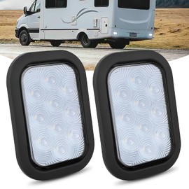 Nilight 5” X 3” Rectangular Trailer Tail Light 2 PCS White 10 LED Back Up Reverse Light w/Flush Mount Grommets Plugs IP67 Waterproof for 12V Truck ATV UTV Trailer Bus RV Camper