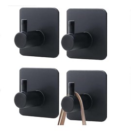 Coalinker Self Adhesive Hooks 4 Pack, Stick on Wall Adhesive Hanger Holder, Self Adhesive Hooks for Kitchen Bathroom Home Door Towel Coat Key Robe Black