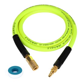 FYPower Air Compressor Whip Hose 3/8 Inch x 6 Feet Lead in Hybrid Hose with Fittings, Flexible and Kink Resistant, 1/4" Industrial Quick Coupler and Plug Kit - Green