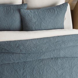 EVERGRACE 100% Cotton Paisley Quilt Set, King Size 3 Piece Set – Prewashed Lightweight Bedspread with 2 Shams, Soft & Breathable Matelasse Coverlet for All-Season Comfort, Stormy Blue