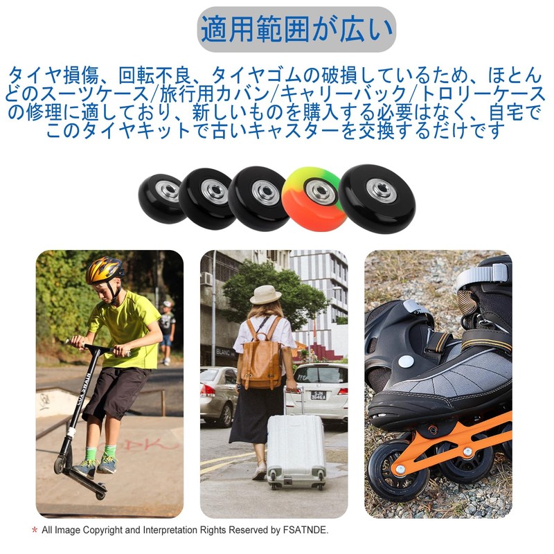 Suitcase Casters 4-Piece Set Replacement Kit Diameter 46mm Black Rubber