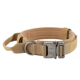 Plutus Pet Tactical Dog Collar, Soft Padded, Adjustable with Heavy Duty Metal Buckle, Military Dog Collar with Control Handle for Medium Large and Extra Large Dogs (L, Brown)