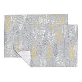Style Decor W2802300 Placemat, 100% Cotton, Set of 2, Washable, Fabric, 11.8 x 17.3 inches (30 x 44 cm), Standard, Gray, Leaf, Simple