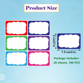 Wonmon 180 PCS Colorful Name Tags Stickers, 6 Colors Name Tag Stickers Name Labels for School Classroom Teacher Student Office Meeting Clothes Desk Cubby Locker Themed Party, 2x3 inch