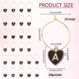 PH PandaHall 26 Sets Wine Charms for Stem Glasses Cup Tags with Hanging Rings Heart Enamel Charms Black Letters Glass Charm Wine Glass Identifier Tags for Wine Cocktail Champagne Tasting Party Favors