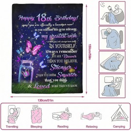 twirush 18th Birthday Gifts for Girls, 50" x 60" Gift for 18 Year Old Girl, Dreamy Butterfly Blanket for 2008, Gifts for Girl, Sister, Daughter, Granddaughter, Niece on Birthday (18th)