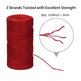 Tenn Well Colored Jute Twine, 328 Feet x 2 Rolls 2mm Red Green Jute String Rope for Gift Wrapping, Christmas Decoration, Bundling, Gardening, DIY Crafts