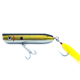 SEASKY 5 1/2” 57g Popper Saltwater Lure Handmade Wood Bait Trolling Fishing Lure (Black Gold)