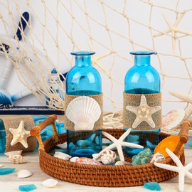 Bud Vases Set of 3 Blue Small Glass Vases, Starfish Shell Crafts Vase, Flowers Vases for Centerpieces, Home Decor Centerpiece for Table, Beach Wedding Coastal Decor