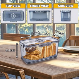 Hausavant Bread Box for Kitchen Countertop, Airtight Bread Container with Lid, Time Recording Dial, and Draining Board, Bread Storage for Homemade Bread, Toast, Cookies (2 Grey)