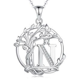 AGVANA Initial Necklace, Women's Men's Necklace, Tree of Life, Motif Pendant, Unisex, 925 Silver, Amulet, Jewelry, Accessories, Birthday, Christmas, Gift, Wrapping Supplies Included, Sterling Silver,